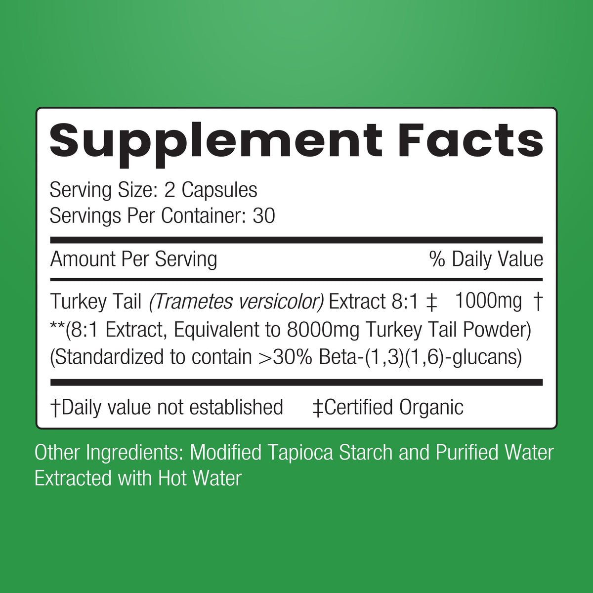 Turkey Tail 8:1 extract capsules by ENCAPSULATE, shown in clear plastic bottle with white label and capsules inside.