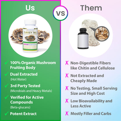 Turkey Tail 8:1 extract capsules by ENCAPSULATE, showing brown capsules in a container on a white background.