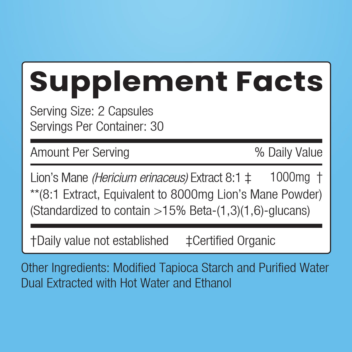 Encapsulate Lion's Mane 8:1 extract capsules in a bottle, featuring white capsules with label branding on the packaging.