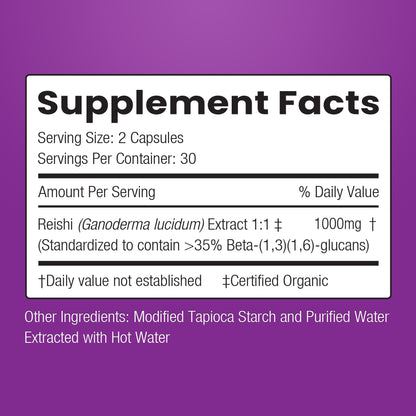 Capsules of ENCAPSULATE Reishi 1:1 Extract supplement with dark brown capsules on a white background.