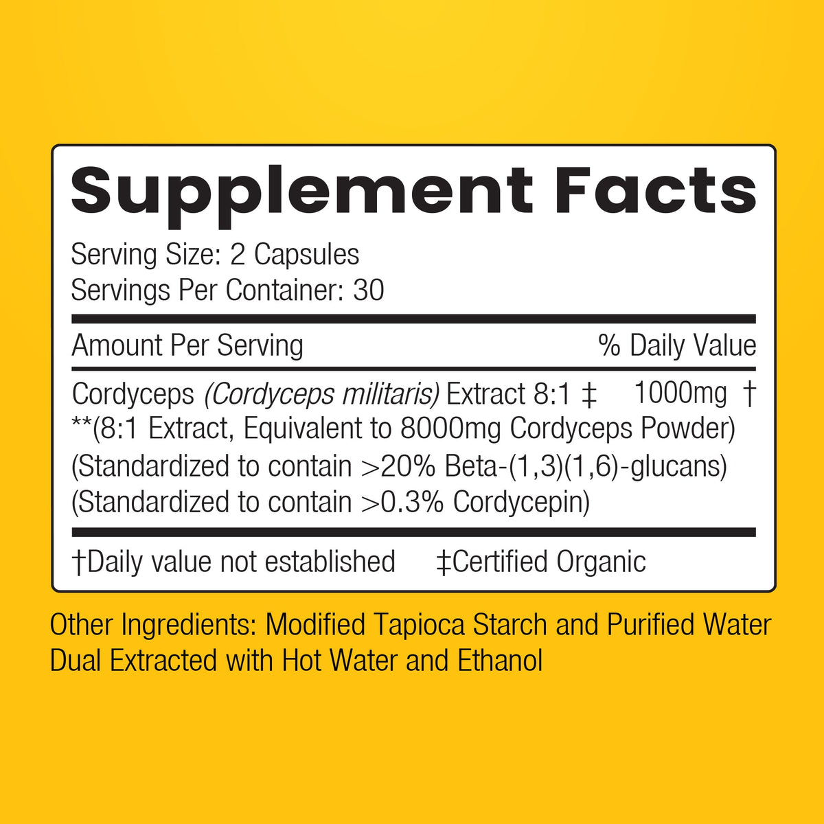 Capsules of ENCAPSULATE Cordyceps 8:1 Extract dietary supplement in clear plastic bottles with label.