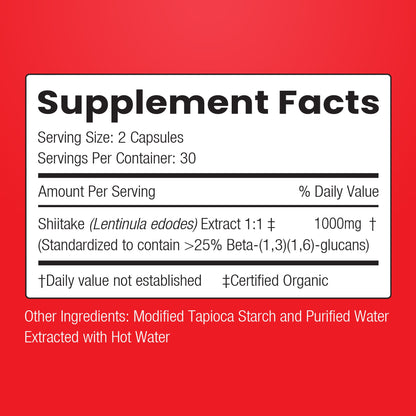 ENCAPSULATE Shiitake 1:1 extract capsules shown in a clear container, highlighting the dietary supplement for immune support.