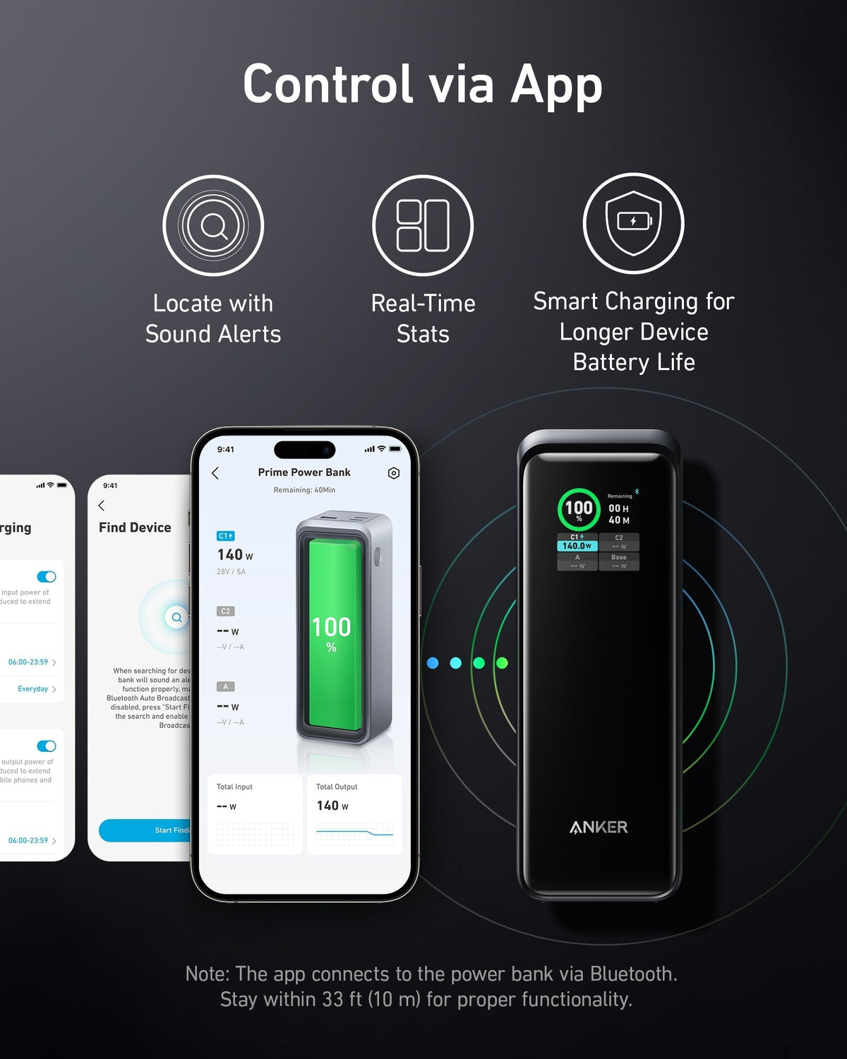 Anker Prime 27,650mAh power bank with 250W capacity and 100W charging base, used for portable device charging.