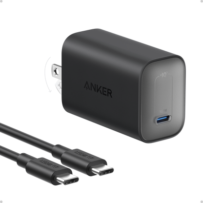 Anker Nano 100W charger with USB-C cable, compact white power adapter and cable for fast charging devices