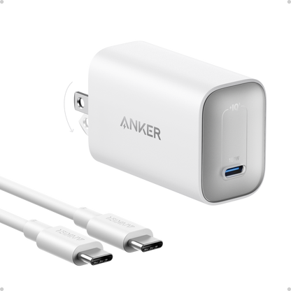 Anker Nano 100W charger with USB-C cable, compact black power adapter and cable for fast charging devices.