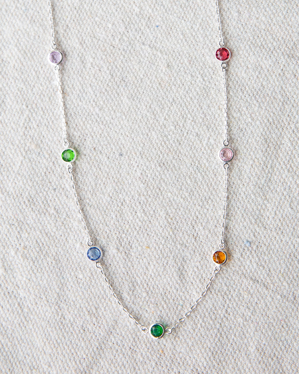 Silver Pop of Color Necklace by Downeast featuring vibrant, colorful beads on a sleek silver chain.
