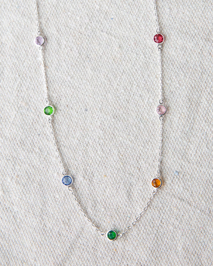 Silver Pop of Color Necklace by Downeast featuring vibrant, colorful beads on a sleek silver chain.