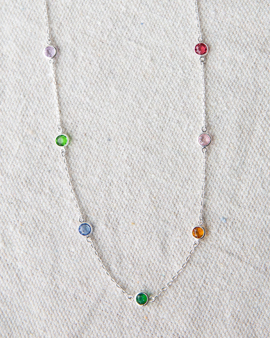Silver Pop of Color Necklace by Downeast featuring vibrant, colorful beads on a sleek silver chain.