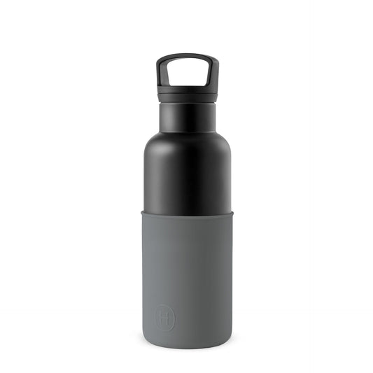 HYDY black metallic grey 16 oz bottle with a sleek design, featuring a secure cap and durable construction for beverages.