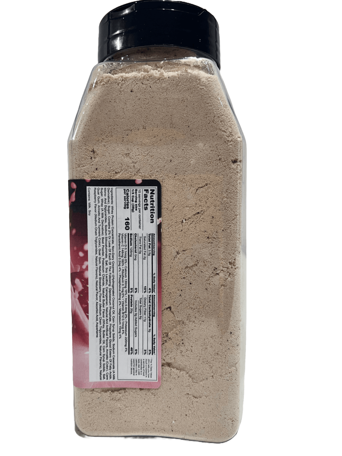 Hi-West Berry Berry Protein Shake in a glass with fresh berries and a straw, showcasing a creamy, fruit-flavored protein drink.