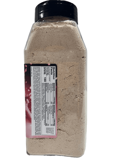 Hi-West Berry Berry Protein Shake in a glass with fresh berries and a straw, showcasing a creamy, fruit-flavored protein drink.