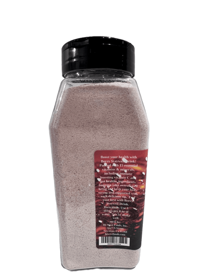 Hi-West Berry Staywell Drink Mix in a container, showing the colorful label with berry graphics and product branding.