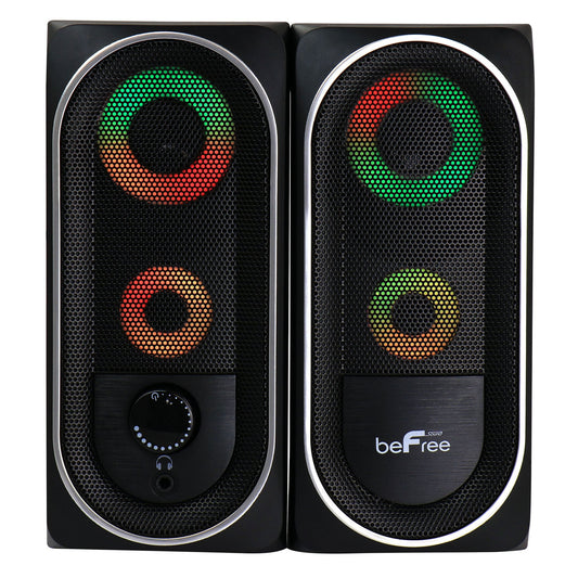 BEFREE SOUND beFree Sound 2.0 computer gaming speakers with LED RGB lights, compact home stereo system with audio controls