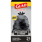 Glad Guaranteed Strong Large Quick-Tie Trash Bags 30 Gallon 21 Count (Package May Vary)