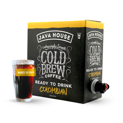Cold brew coffee on tap from Java House, served in a clear glass with a dark, smooth appearance and a frothy top.