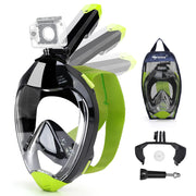 Full Face Snorkel Mask Diving Mask with 180° Panoramic View Dual Airflow Breathing Technology with Detachable Camera Mount Dry Top Set Anti Fog Anti Leak for Kids Adult