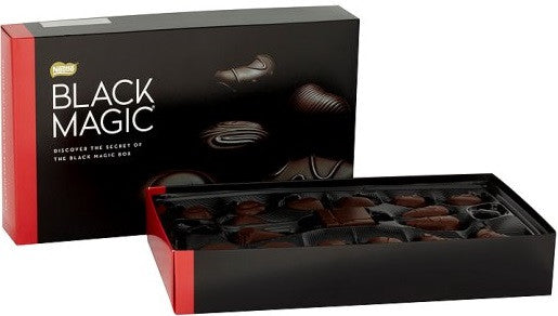 Nestle Black Magic chocolate bar in 348g packaging, showcasing the dark chocolate exterior and smooth texture.