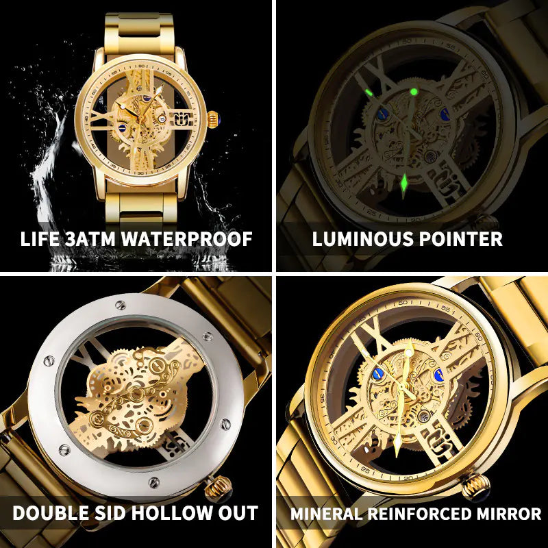 Men's Waterproof Gold Quartz Watch with Calendar (6054)