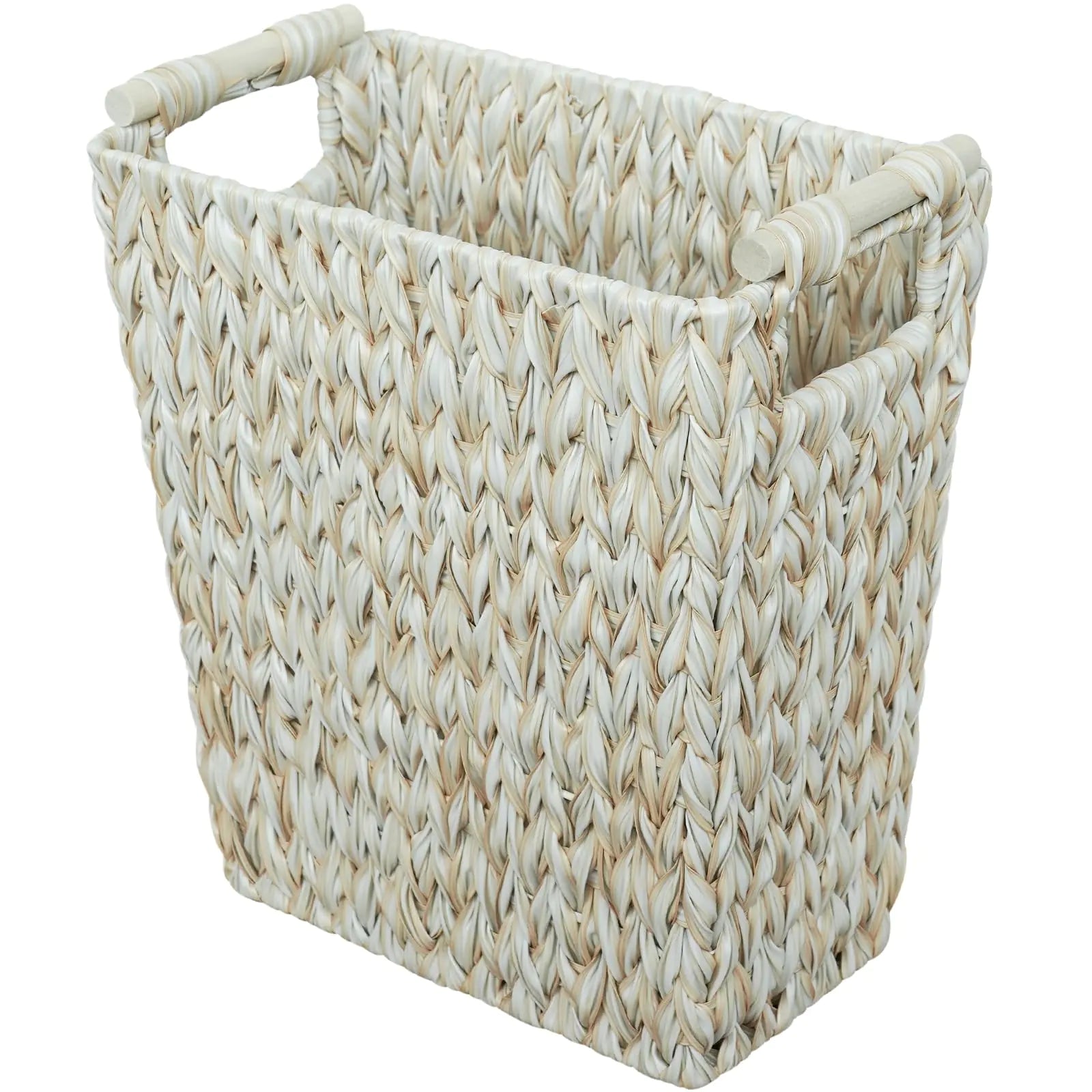 Coeusy Wicker Trash Can6 Gallon Bathroom Trash CanWaterproof Wicker Waste Basket for BedroomDecorative Bedroom Trash Can with HandleNarrow Small Garbage Can for Office Living RoomCream White