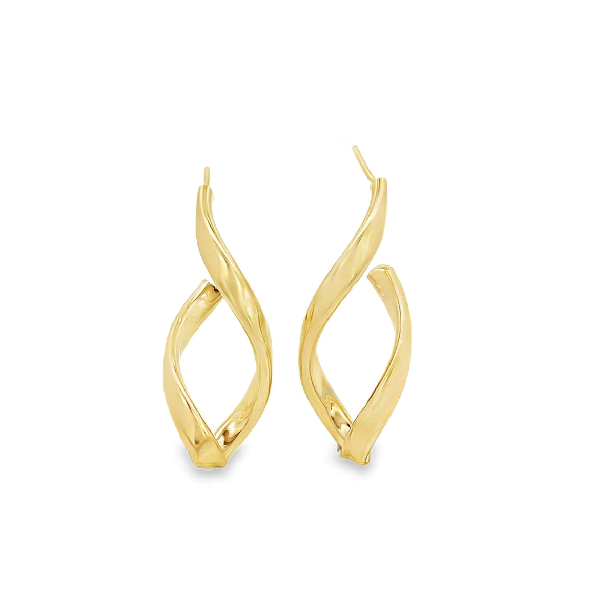 Gold Twist Infinity Dangle Earrings by MIA Jewelry showing elegant, high-shine jewelry with twisting infinity design.