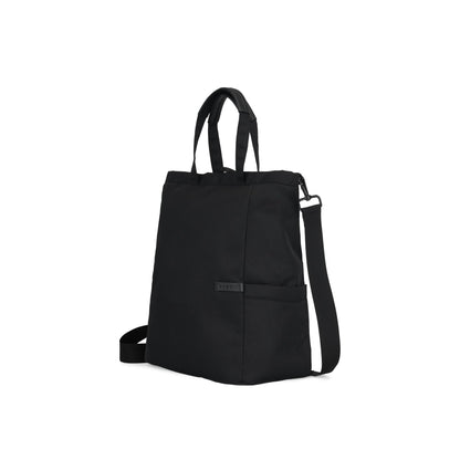 Black Madison convertible tote bag by Bugatti Collections with angled strap and sleek design.