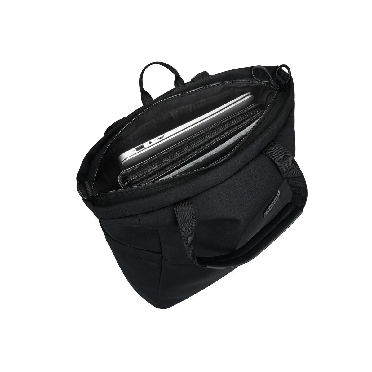 Black Madison Convertible Tote Bag by Bugatti Collections, showing interior and versatile design features.