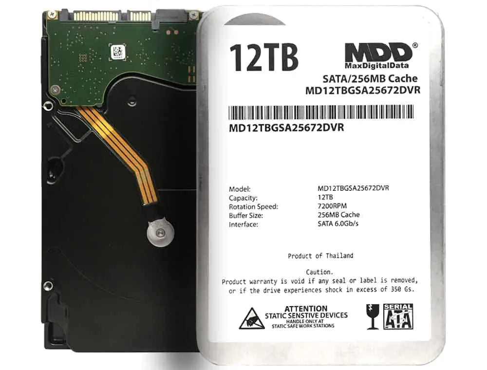 MDD 12TB 7200 RPM 256MB Cache SATA 6.0Gb/s 3.5inch Internal Hard Drive for Surveillance Storage (MD12TBGSA25672DVR) - 3 Years Warranty (Renewed)