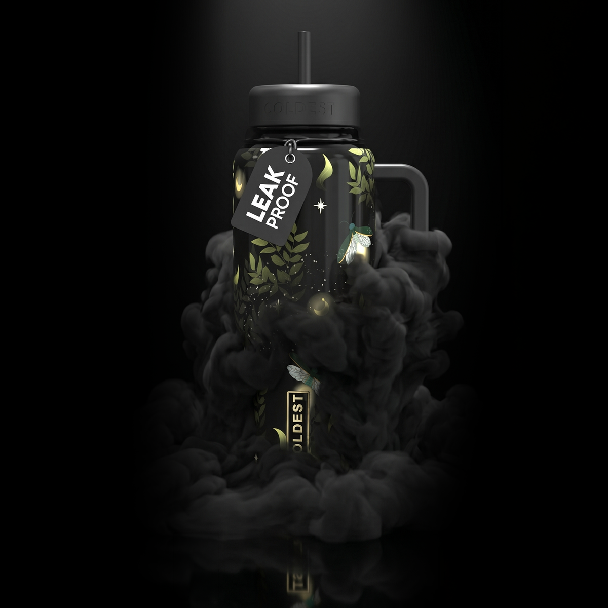 Coldest 6.7oz insulated water bottle with BabyFireflies design, featuring colorful firefly illustrations on a sleek bottle.