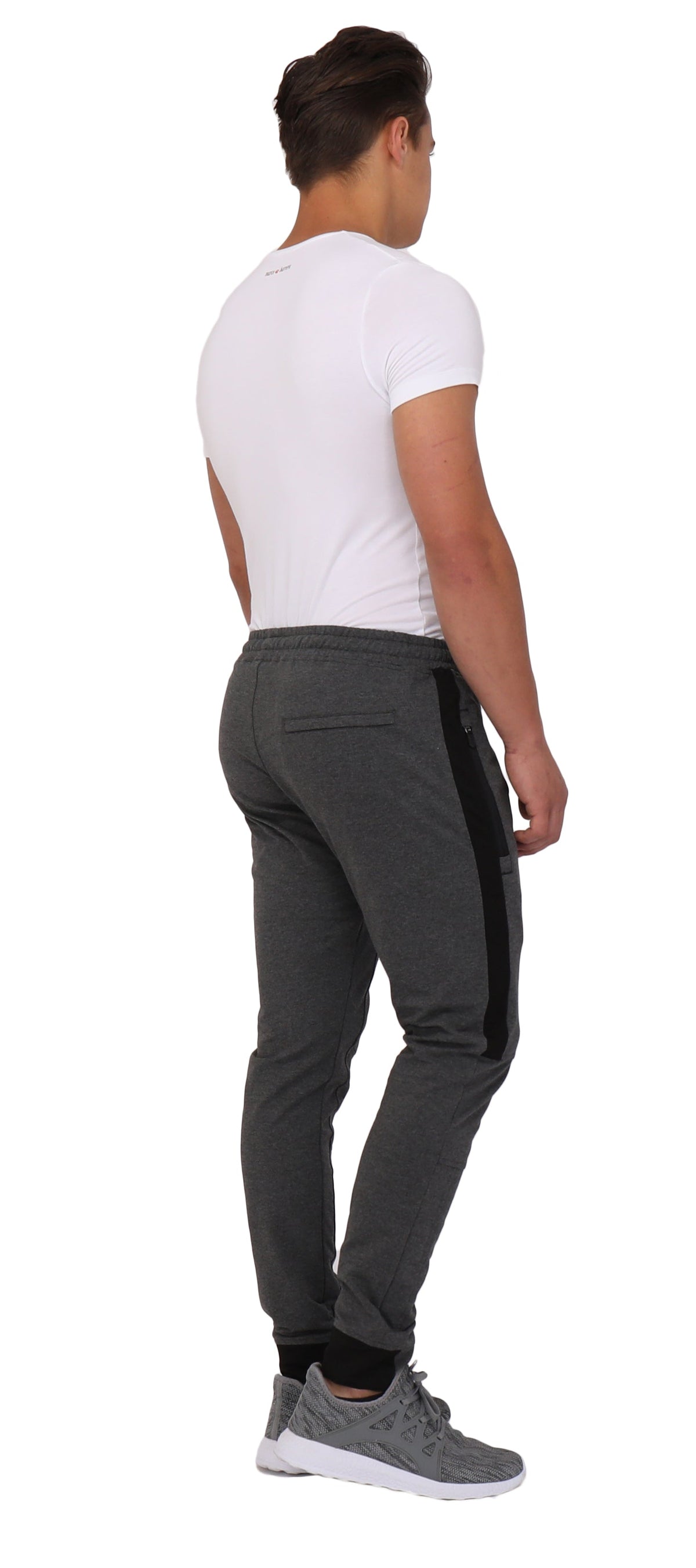 Dark grey men's joggers sweatpants with tall fit from SCR Sportswear, showing back view and relaxed fit design.