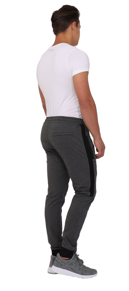 Dark grey men's joggers sweatpants with tall fit from SCR Sportswear, showing back view and relaxed fit design.