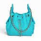 Small turquoise Bayshore Bucket by BEACH HAUS, showing a stylish, colorful beach bag with rope handles and a spacious interior.