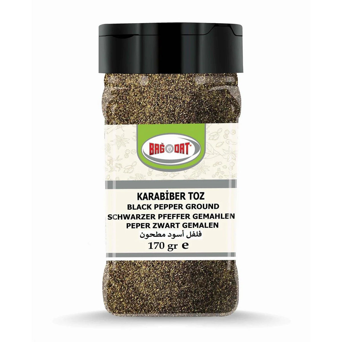 S101 Bagdat black pepper ground in a 170g jar, mixed spices and seasonings for flavorful cooking, close-up of the spice container.