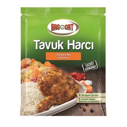 S101 Bagdat Chicken Mix 65G, a blend of mixed spices and seasonings in a clear plastic bag for flavoring chicken dishes.