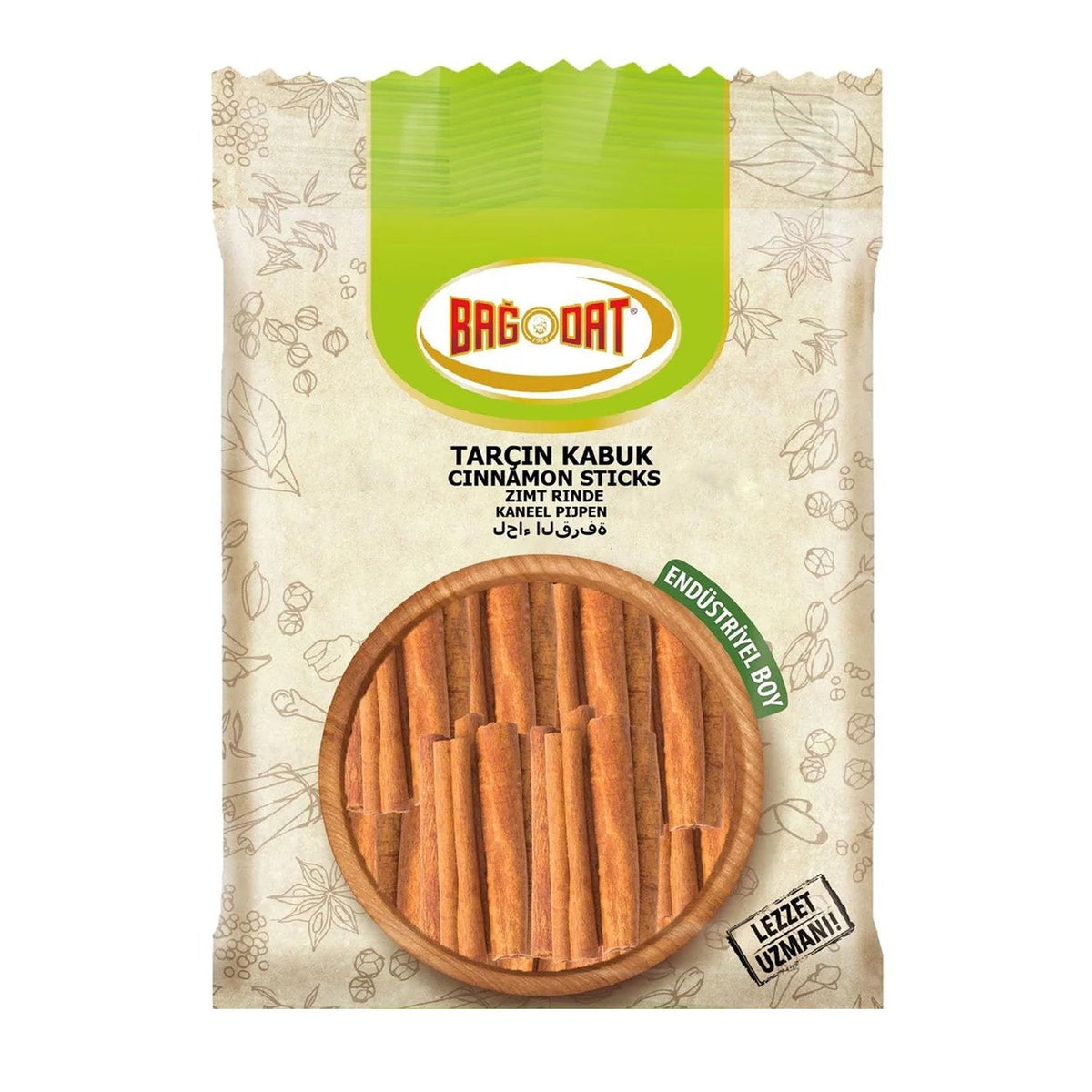 S101 Bagdat cinnamon sticks, 100g, whole fragrant cinnamon spice for cooking and baking in a clear bag.