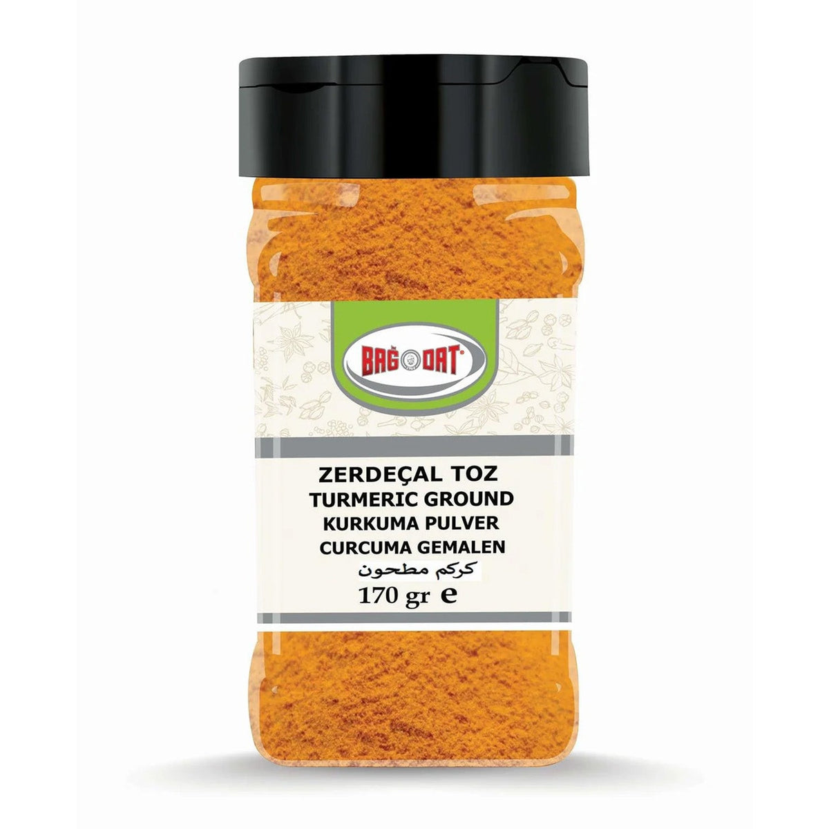 S101 Bagdat Ground Turmeric 170g jar, mixed spice and seasoning with vibrant yellow-orange powder, ideal for cooking.