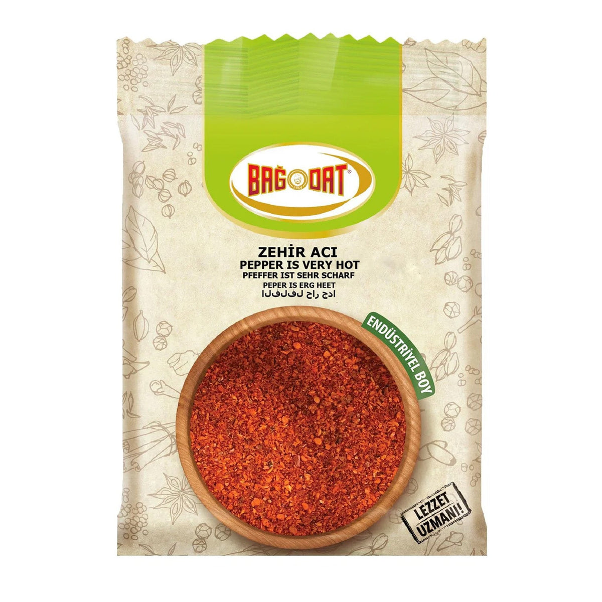 S101 Bagdat Very Hot Red Pepper 150g in a clear spice bag, showcasing vibrant red chili peppers for spicy seasoning.