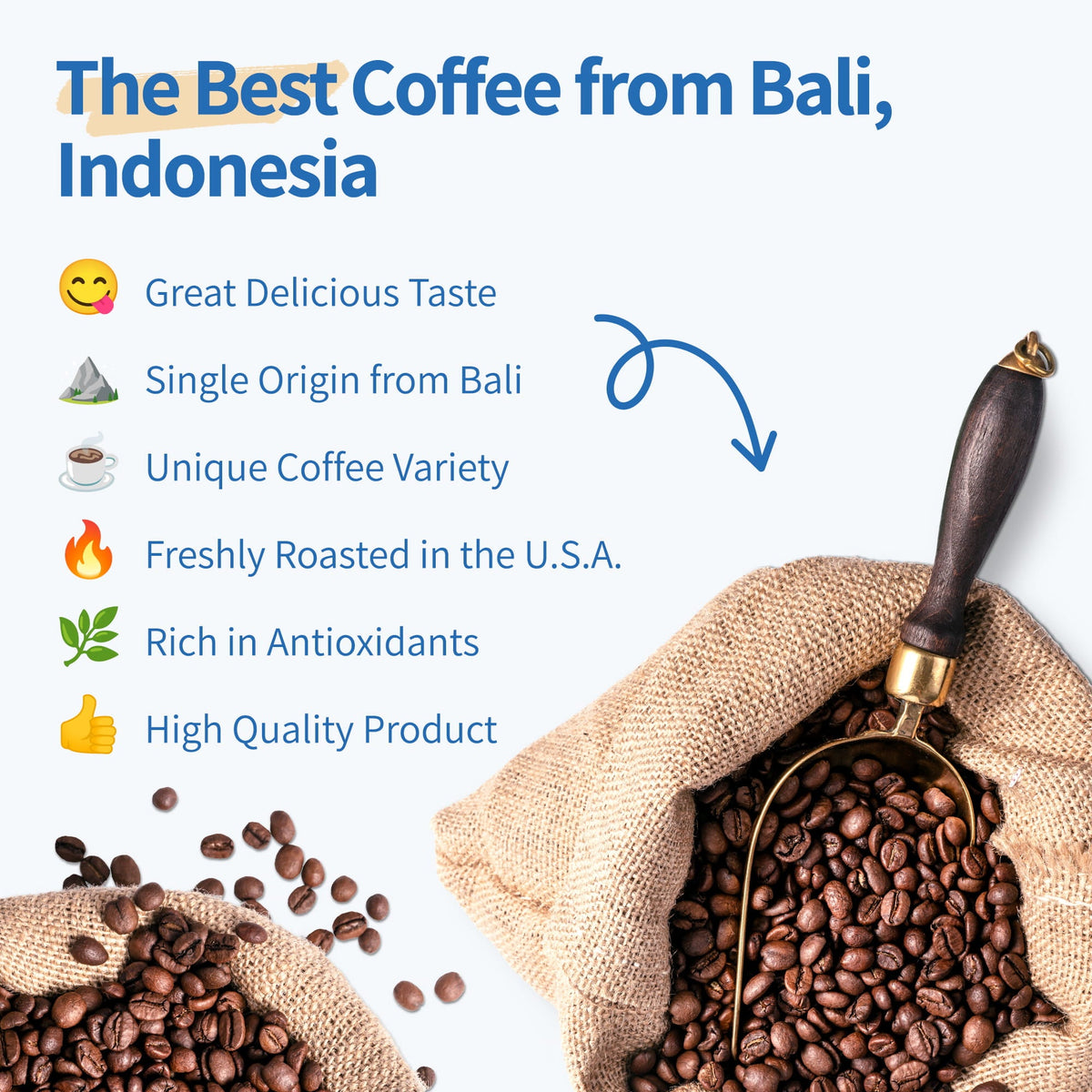Bali Blue Moon medium to dark roast whole bean coffee by My Coffee Market, 12 oz bag of premium Arabica coffee beans.