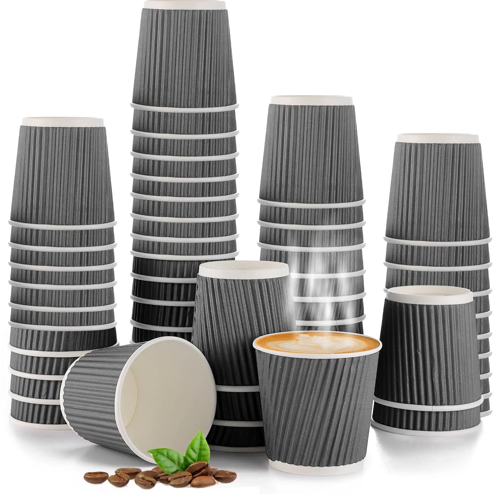200 Pcs 4oz Paper Espresso Cups Ripple Wall Hot Cups For Coffee Disposable Coffee Cup Paper Hot/Cold Drinking Cups for Party Picnic Travel and Events (Grey)