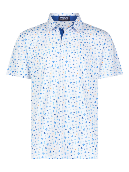 White Water Life Beachside Performance Polo, men's casual polo shirt with a relaxed fit, in a beach-inspired design.