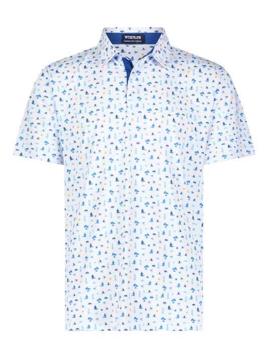 White Water Life Beachside Performance Polo, men's casual polo shirt with a relaxed fit, in a beach-inspired design.