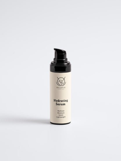 BelleVie Hydrating Serum 30ml with peony root and Alteromonas ferment, natural vegan face serum for dry, dehydrated skin
