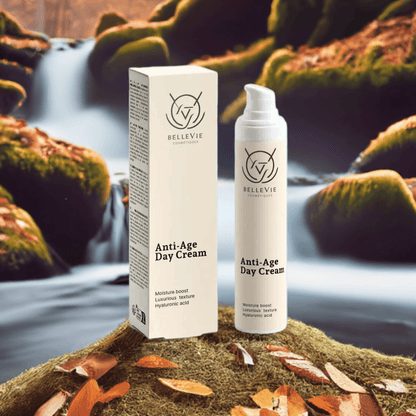 Belleviecosmetic anti-age face cream bottle on a clean background, showing the hydrating and firming moisturizer for a youthful glow