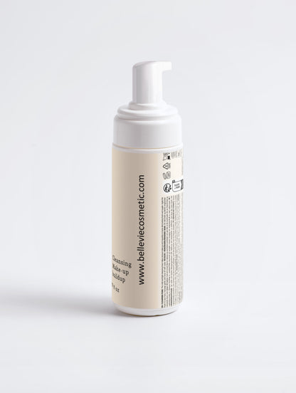 BelleVie Cosmétiques cleansing foam in a 150ml bottle, gentle makeup remover for fresh, supple skin.