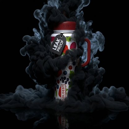 Coldest 6.7oz bottle featuring a vibrant BerryBae Hype design with colorful berry illustrations on a sleek bottle.