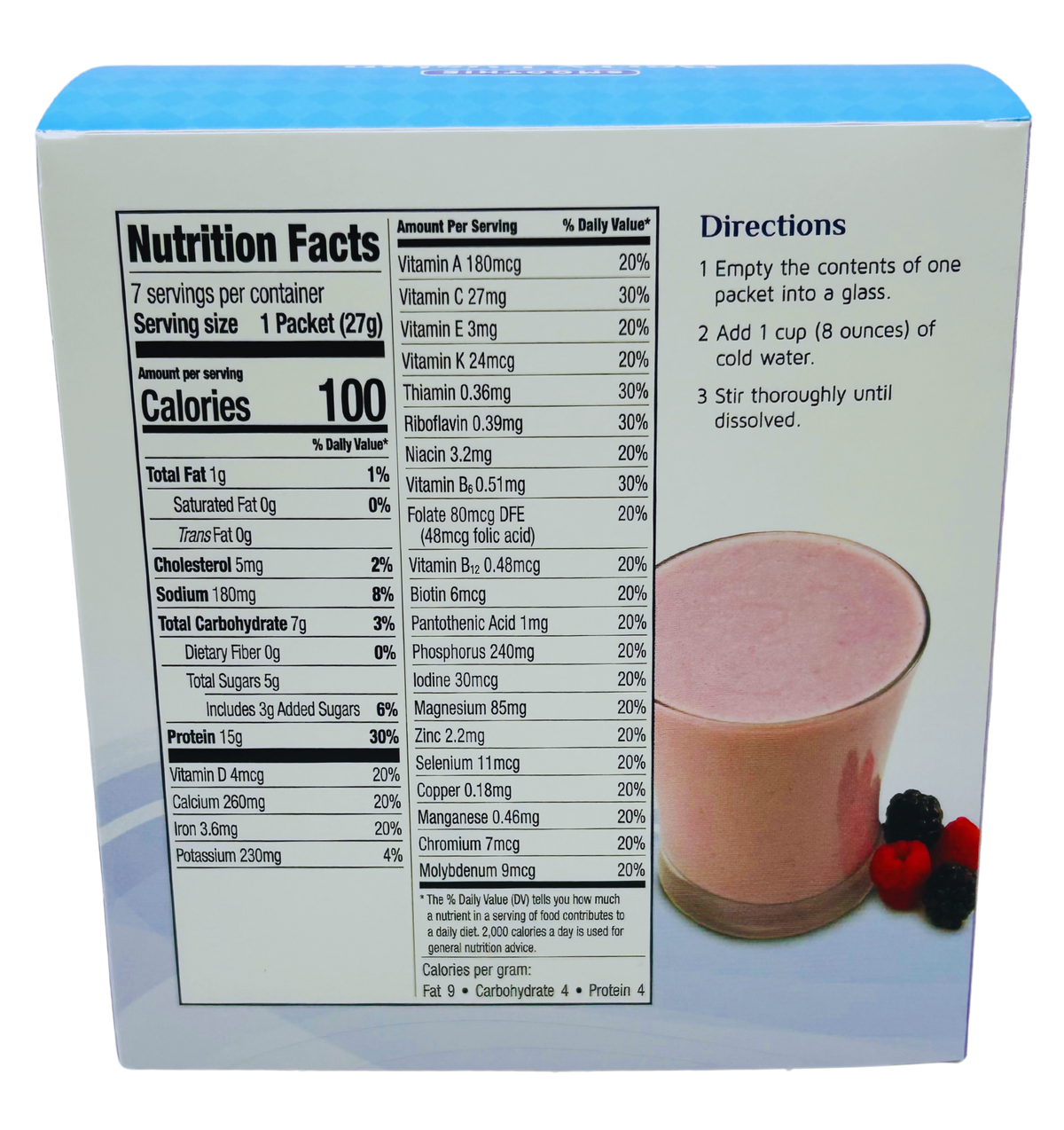AmBari Nutrition Berry Fusion smoothie shake in a clear glass with fresh berries and a straw, showcasing vibrant berry flavors.