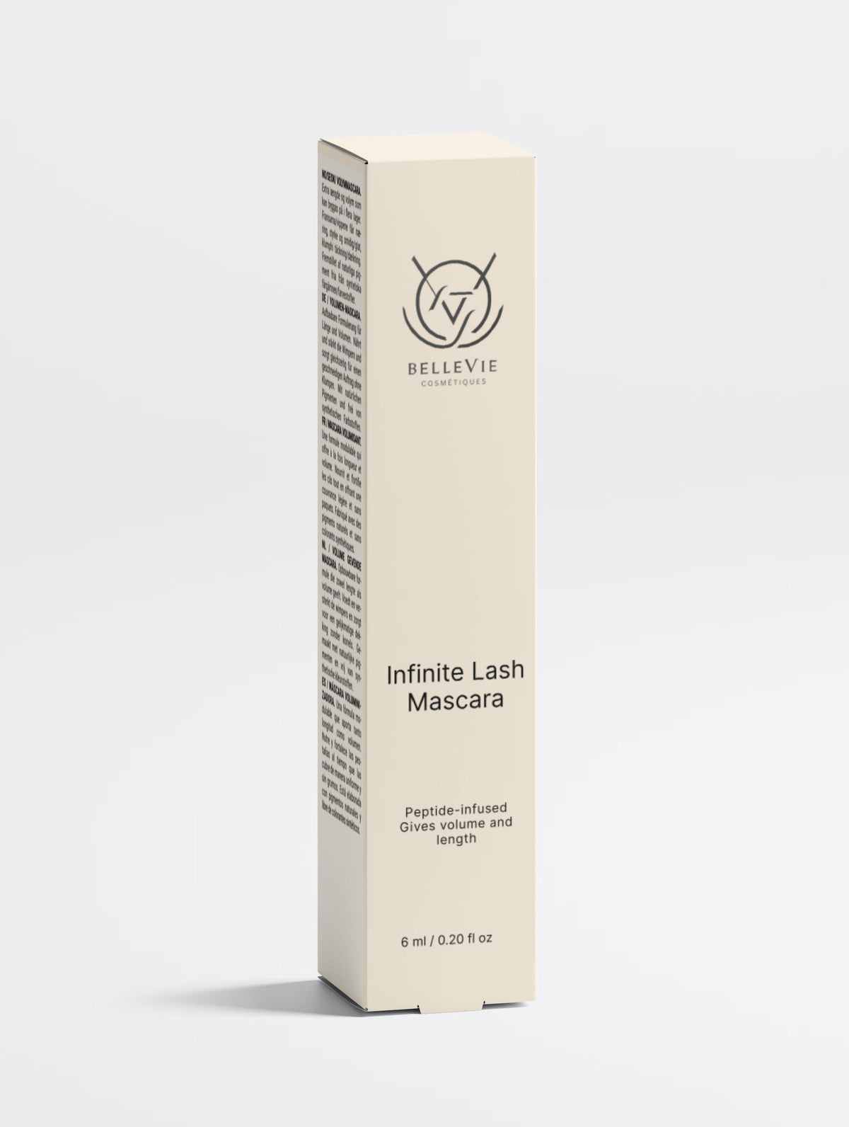 BelleVie Cosmétiques Infinite Lash Mascara with natural mineral pigments and pea peptides, vegan and ideal for sensitive eyes.