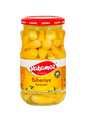 Glass jar of S101 Yakamoz Hot Baby Pepper Pickles with fresh peppers and herbs, ready for adding spicy flavor to dishes.
