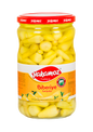 Glass jar of Yakamoz Hot Baby Pepper Pickles by S101, featuring vibrant red baby peppers and fresh herbs inside.