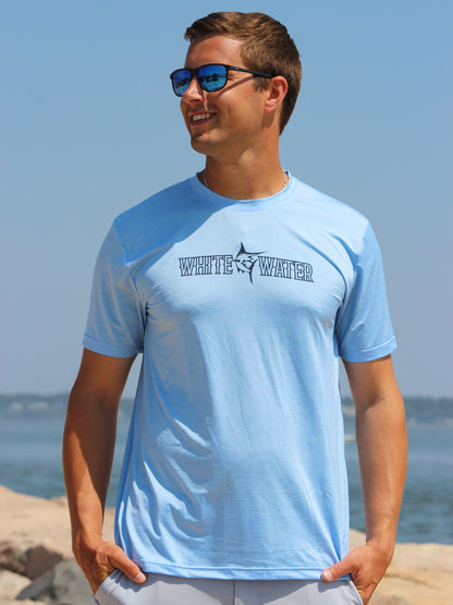 White Water Life Bimini Primary Performance Tee, short sleeve shirt with logo, lightweight performance fabric for active wear.