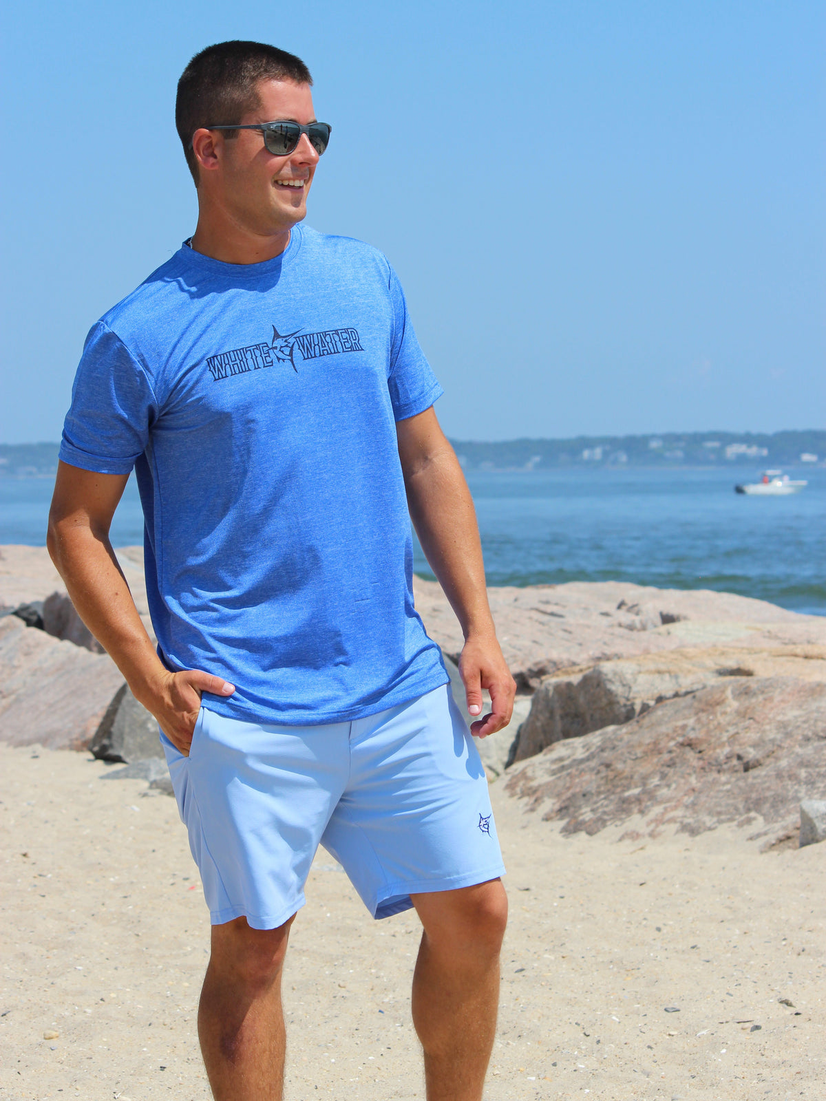 White Water Life Bimini Primary Performance Tee, short sleeve performance shirt with logo design on front.